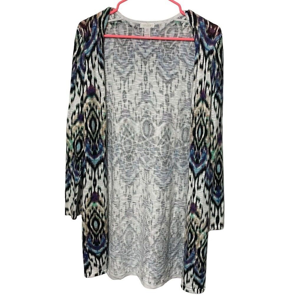 Chico's‎ Women's Size 0 Open Front Multicolor Geometric Print Cardigan Fast Ship